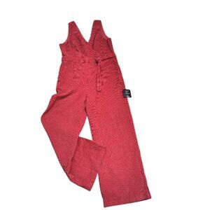 Lulus Women's Coral Red Sleeveless Corduroy Jumpsuit Wide Leg Party  Size XL